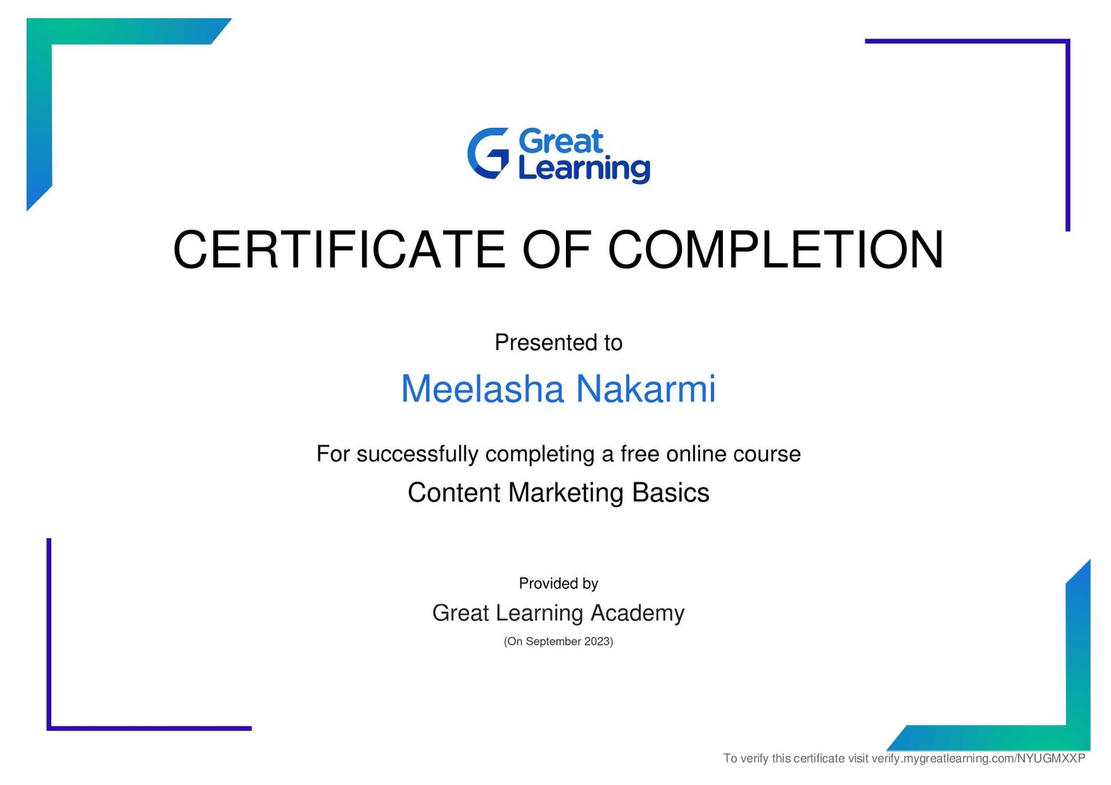 Content Marketing Basic free Certificate