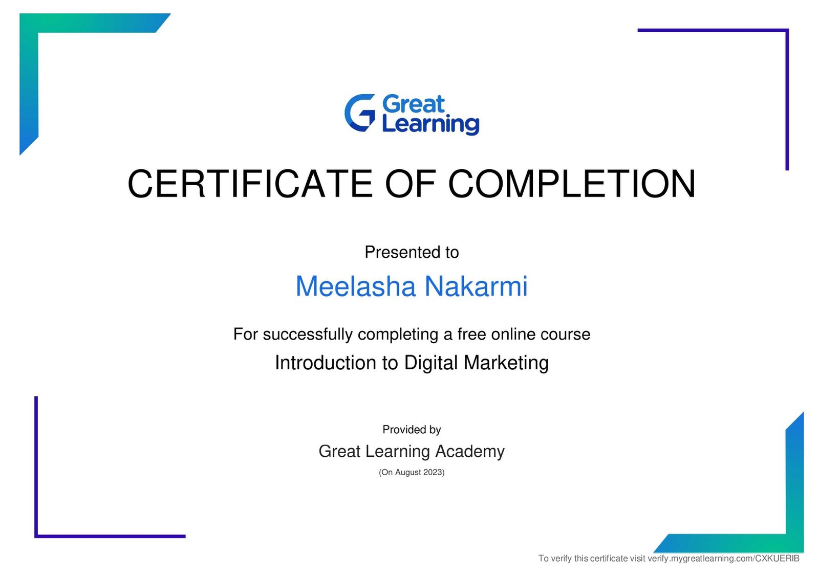 Introduction to Digital Marketing free certificate